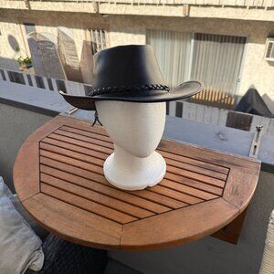 Black Genuine Leather Western Cowboy Hat With Braided Band